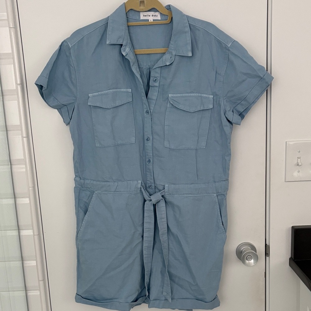Bella Dahla Blue Rolled Hem Cotton Utility Women’s‎ Romper Size Large
